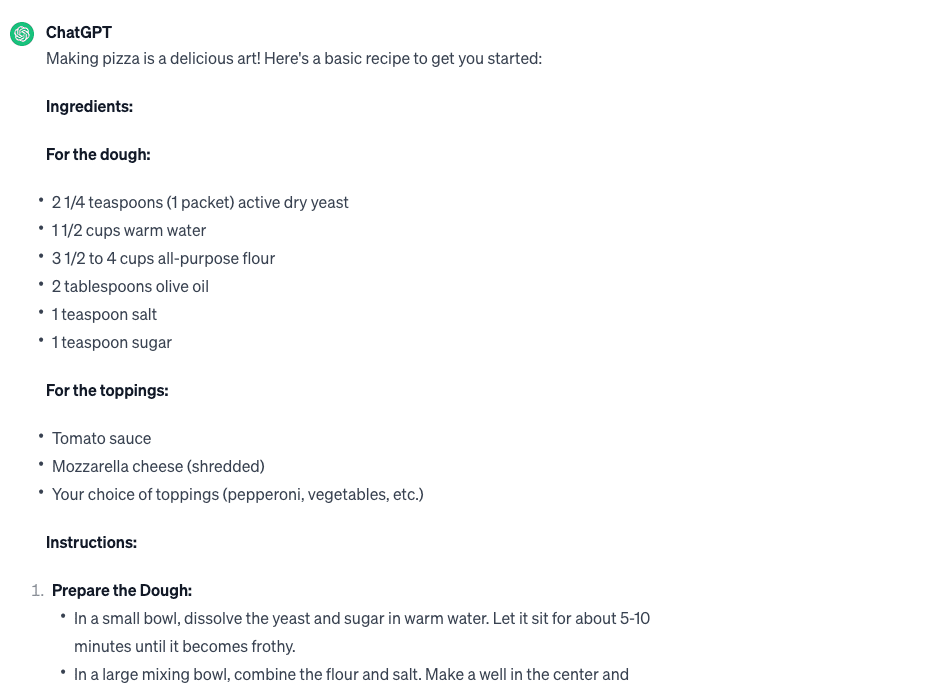ChatGPT pizza ingredients